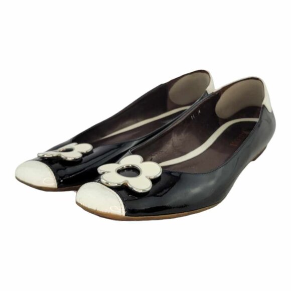 Sesto Meucci Black and Cream Patent Leather Flowered Ballet Flats Women's Sz 11 - Picture 10 of 10